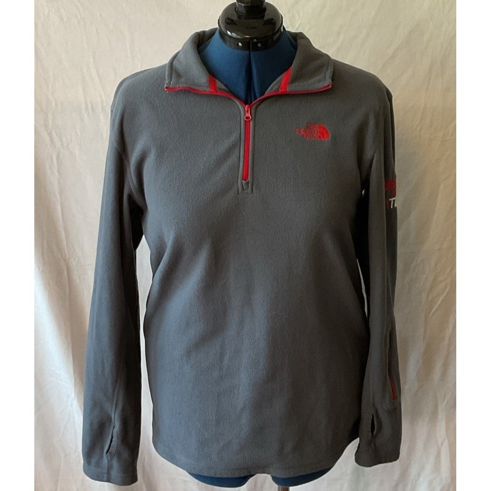The North Face Mens TKA 100 Fleece 1/4 Zip Pullover Grey Red TBWA Medium